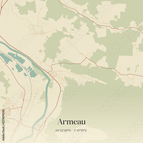 Vintage map of Armeau, France.