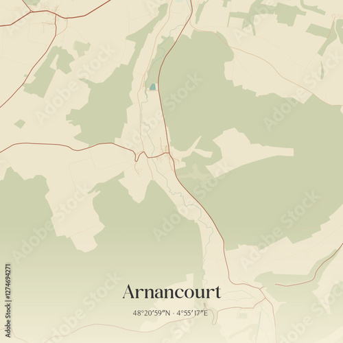 Vintage map of Arnancourt, France.