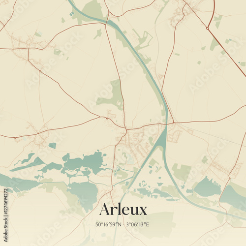 Vintage map of Arleux, France.