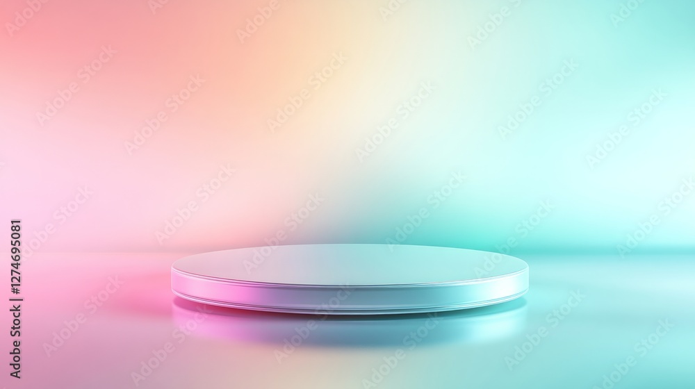 Floating pastel podium with soft mint reflections and smooth gradient background Floating pastel podium with soft mint reflections and smooth gradient background