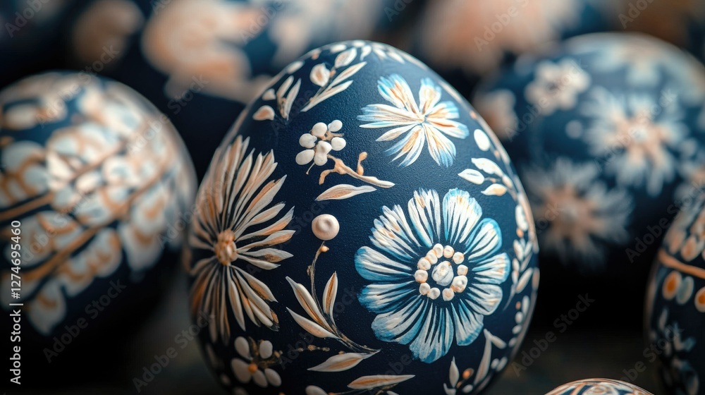 Close-up of Easter eggs with floral patterns Close-up of Easter eggs with floral patterns