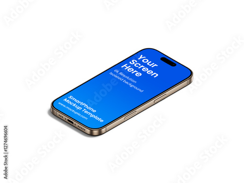 Phone Mockup Template, suitable for app, marketing, e-commerce promotional design. High quality and realistic render in desert titanium color.	
