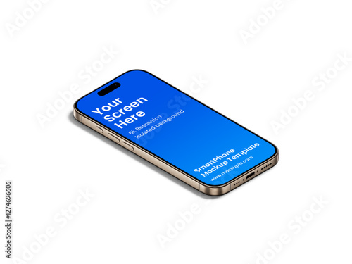 Phone Mockup Template, suitable for app, marketing, e-commerce promotional design. High quality and realistic render in desert titanium color.	
