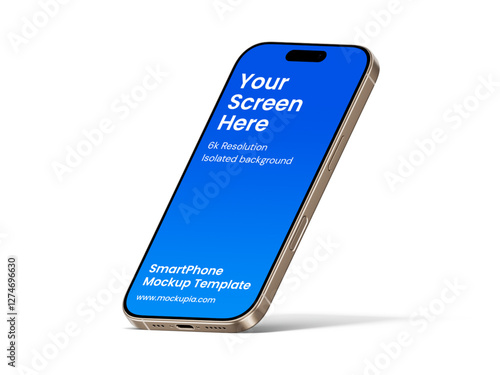 Phone Mockup Template, suitable for app, marketing, e-commerce promotional design. High quality and realistic render in desert titanium color.	

