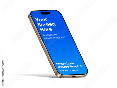 Phone Mockup Template, suitable for app, marketing, e-commerce promotional design. High quality and realistic render in desert titanium color.	
