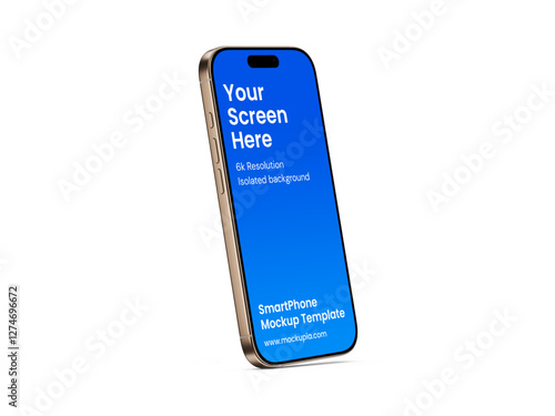 Phone Mockup Template, suitable for app, marketing, e-commerce promotional design. High quality and realistic render in desert titanium color.	
