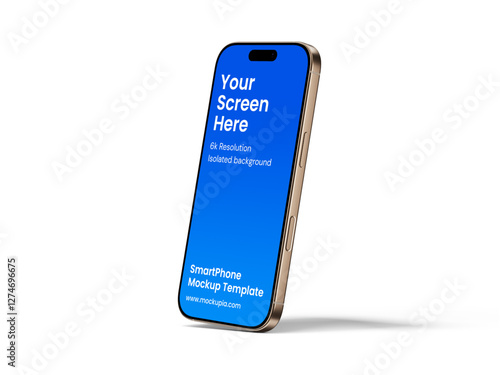 Phone Mockup Template, suitable for app, marketing, e-commerce promotional design. High quality and realistic render in desert titanium color.	
