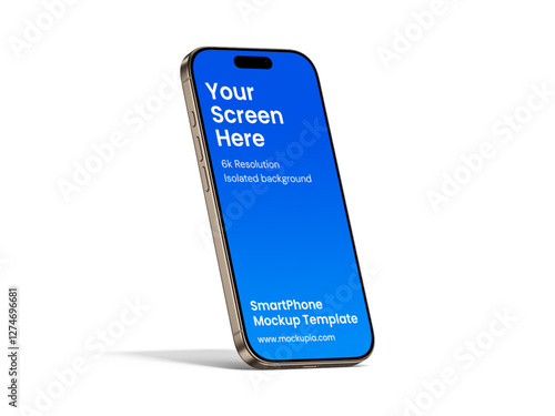 Phone Mockup Template, suitable for app, marketing, e-commerce promotional design. High quality and realistic render in desert titanium color.	
