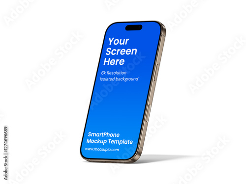 Phone Mockup Template, suitable for app, marketing, e-commerce promotional design. High quality and realistic render in desert titanium color.	
