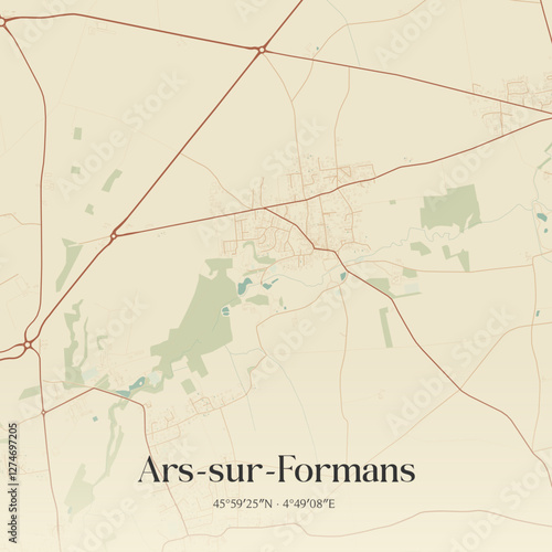 Vintage map of Ars-sur-Formans, France.