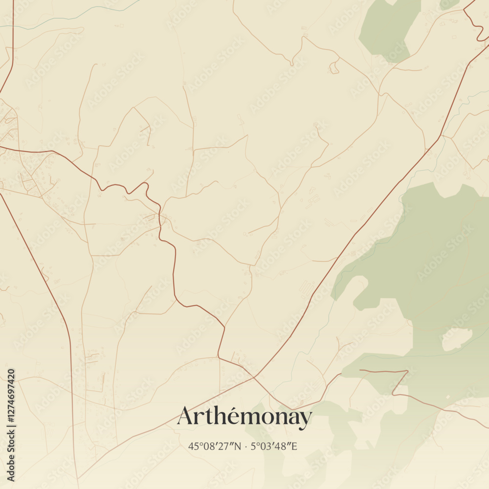 Fototapeta premium Vintage map of Arthémonay, France.