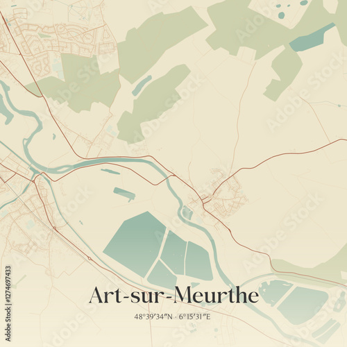 Vintage map of Art-sur-Meurthe, France.