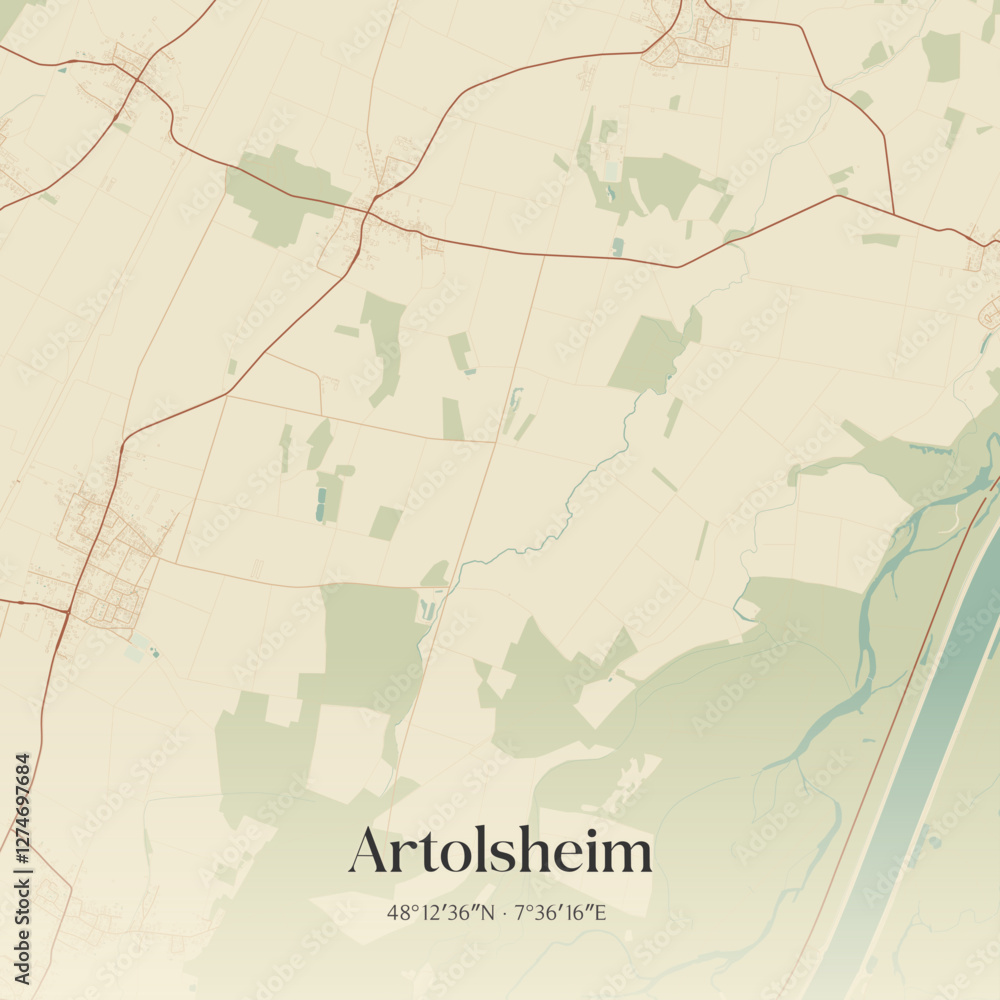 Fototapeta premium Vintage map of Artolsheim, France.