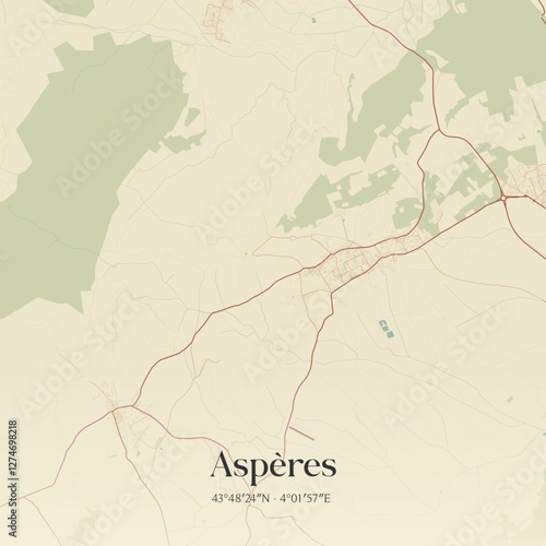 Vintage map of Aspères, France.