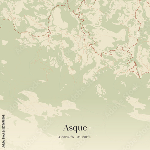 Vintage map of Asque, France.