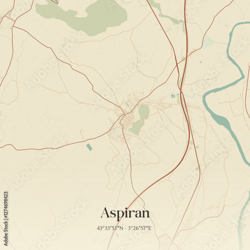 Vintage map of Aspiran, France.