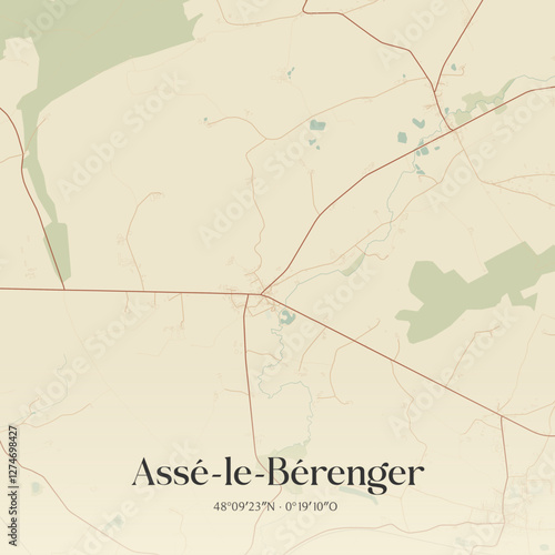 Vintage map of Assé-le-Bérenger, France.