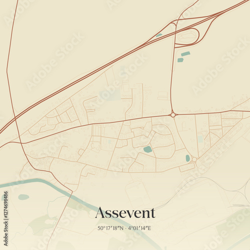 Vintage map of Assevent, France.
