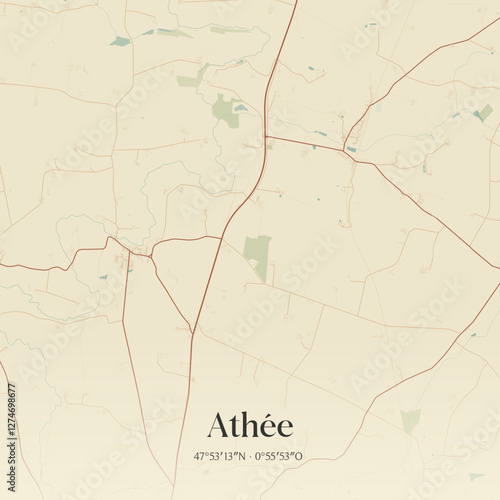 Vintage map of Athée, France.