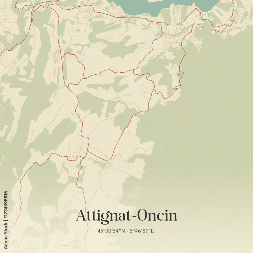 Obraz premium Vintage map of Attignat-Oncin, France.
