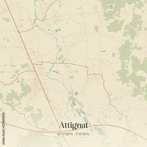 Vintage map of Attignat, France.