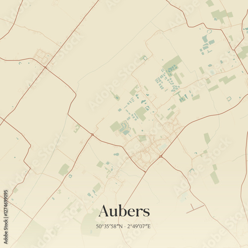 Vintage map of Aubers, France.