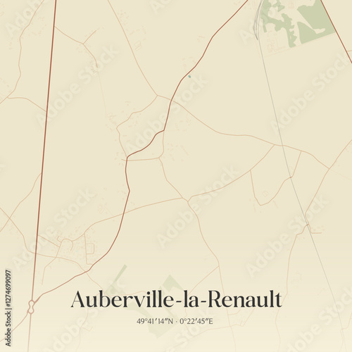 Vintage map of Auberville-la-Renault, France.