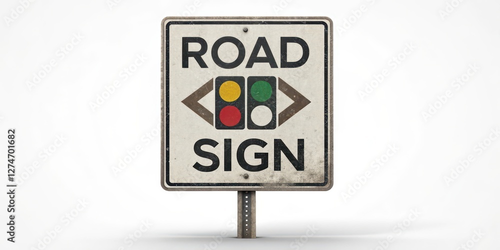 Road Sign with Traffic Light Symbols on White Background Road Sign with Traffic Light Symbols on White Background