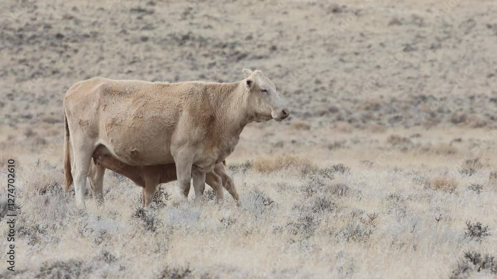 A calf nurses from its mother in the northern Nevada high desert near the Pyramid Lake reservation. A calf nurses from its mother in the northern Nevada high desert near the Pyramid Lake reservation.