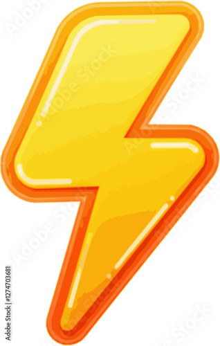 Cartoon golden lightning icon for game asset or player bonus award, isolated vector. Gold lightning with shine bolt flash for fast speed bonus or energy and power up asset in arcade game achievement