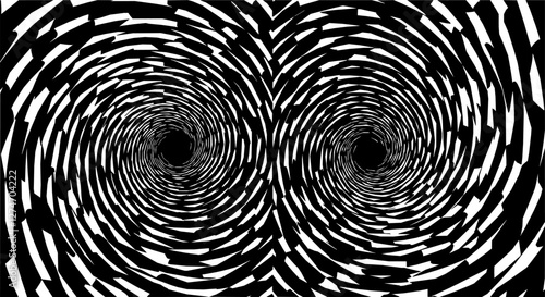 Psychedelic hypnosis swirl, hypnotic spiral patterns. Monochrome vector set of optical illusions with swirling circular shapes, wavy lines or rays. Abstract black and white surreal spiraling effect