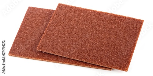 Two Brown Abrasive Pads on White Background