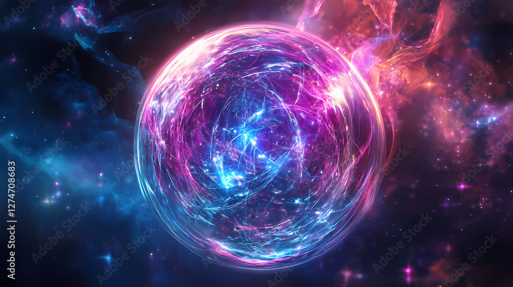 Obraz premium Glowing orb mystical energy sphere abstract art. Holographic Sacred Symbols. Illustration