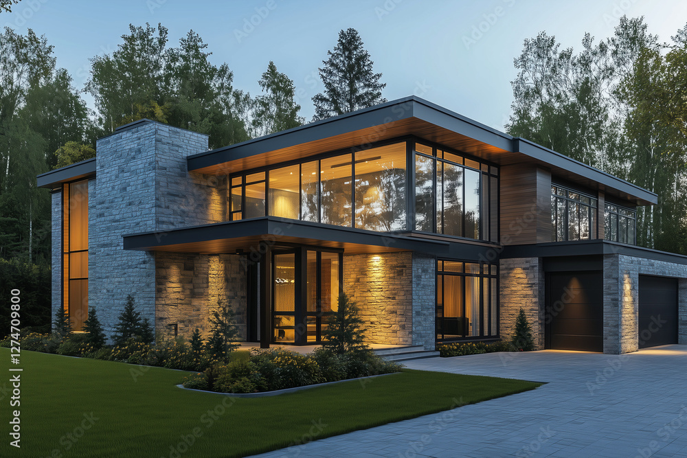 A modern stone house designed for a family of 5-6 people, nestled in a well-maintained cottage community A modern stone house designed for a family of 5-6 people, nestled in a well-maintained cottage community