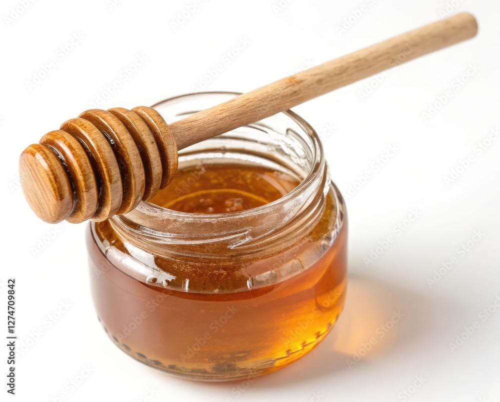 jar of honey with wooden dipper jar of honey with wooden dipper