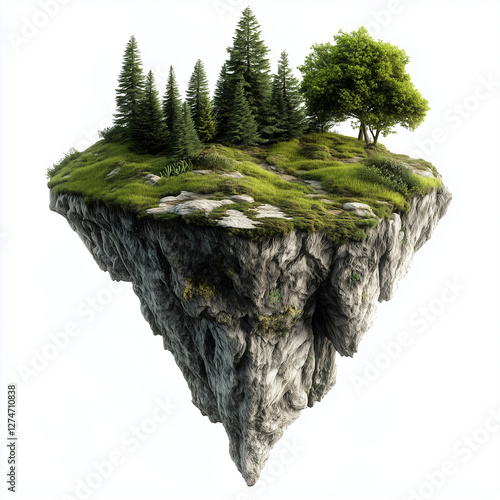 Floating island with trees and grass on a rocky base photo