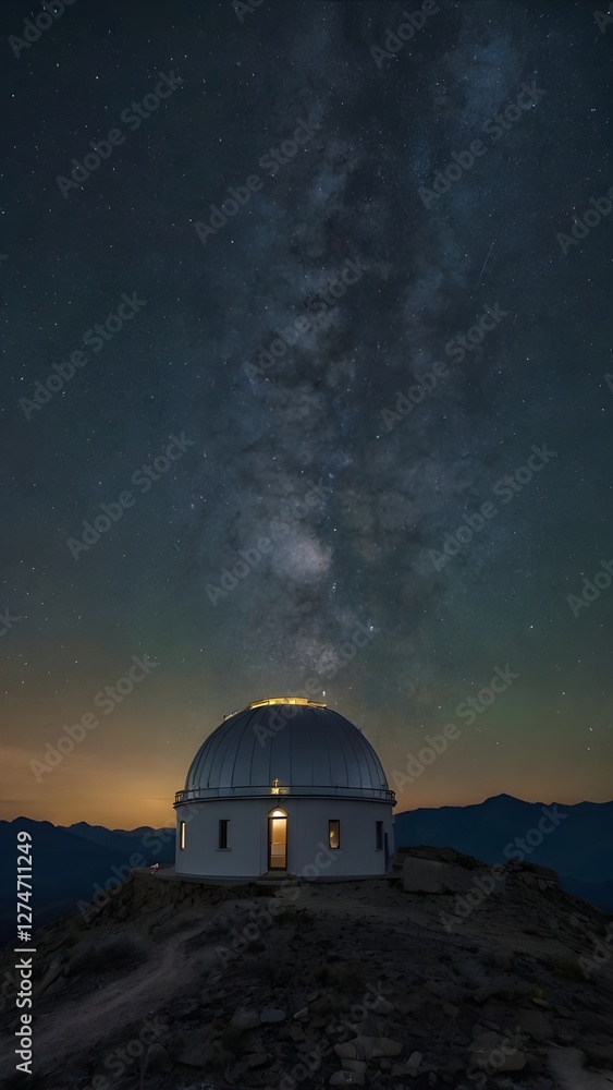 Solitary Grey Observatory Dome on Mountaintop Under Starry Night with Glowing Nebula Generative AI Art Solitary Grey Observatory Dome on Mountaintop Under Starry Night with Glowing Nebula Generative AI Art