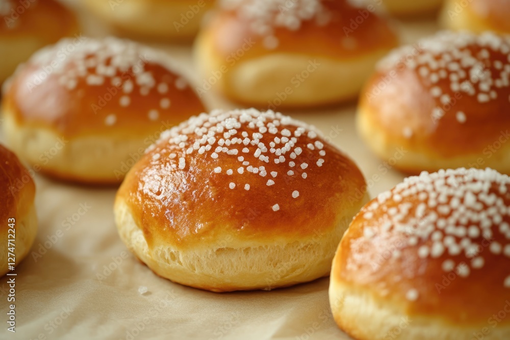 Golden-Brown Bread Rolls with Sugar Crystals: A Close-Up View of Freshly Baked Goods Golden-Brown Bread Rolls with Sugar Crystals: A Close-Up View of Freshly Baked Goods