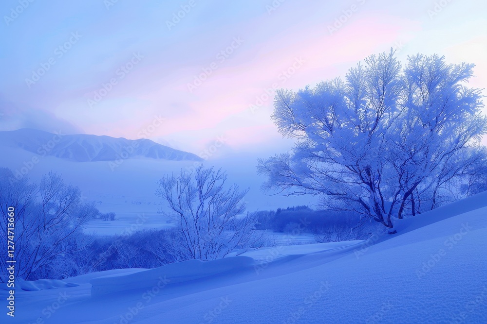 Winter landscape with frosted trees and a serene river in a remote area at dawn reflecting the calm of nature in its icy beauty Winter landscape with frosted trees and a serene river in a remote area at dawn reflecting the calm of nature in its icy beauty