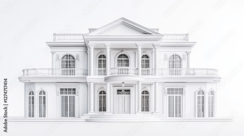 Elegant white neoclassical mansion with symmetrical design and columns Elegant white neoclassical mansion with symmetrical design and columns