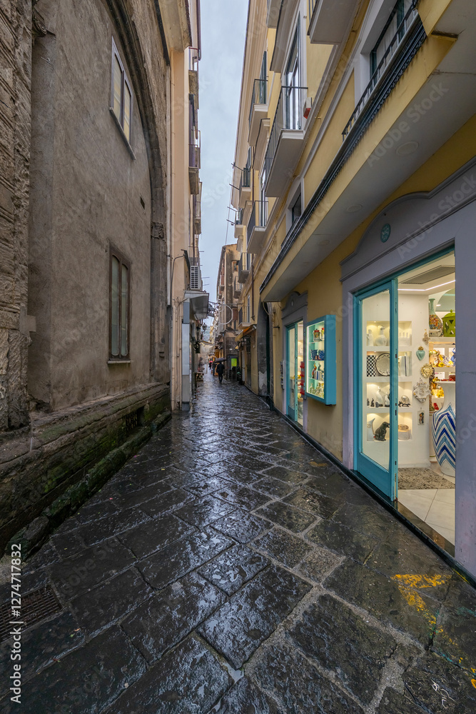 Fototapeta premium Sorrento Amalfi and Positano towns ona a bad winter weather the Sorrento Peninsula near Naples Italy