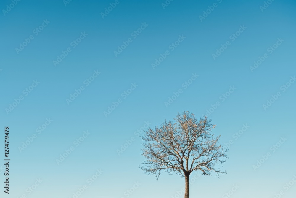 Lonely tree stands against a clear blue sky in a serene landscape during daytime Lonely tree stands against a clear blue sky in a serene landscape during daytime