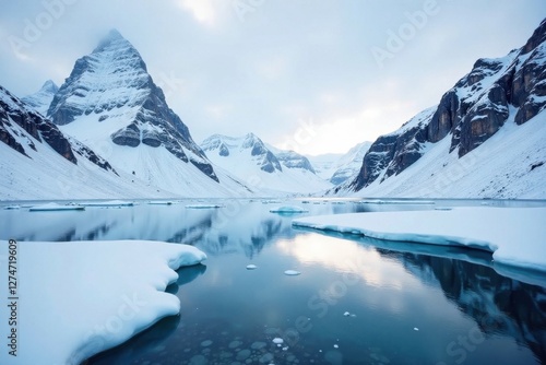 Wallpaper Mural Frozen landscape with snow-capped mountains and icy waters , penguins, polar bears, south pole Torontodigital.ca