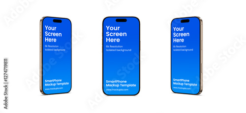 Phone Mockup Template, suitable for app, marketing, e-commerce promotional design. High quality and realistic render in desert titanium color.	

