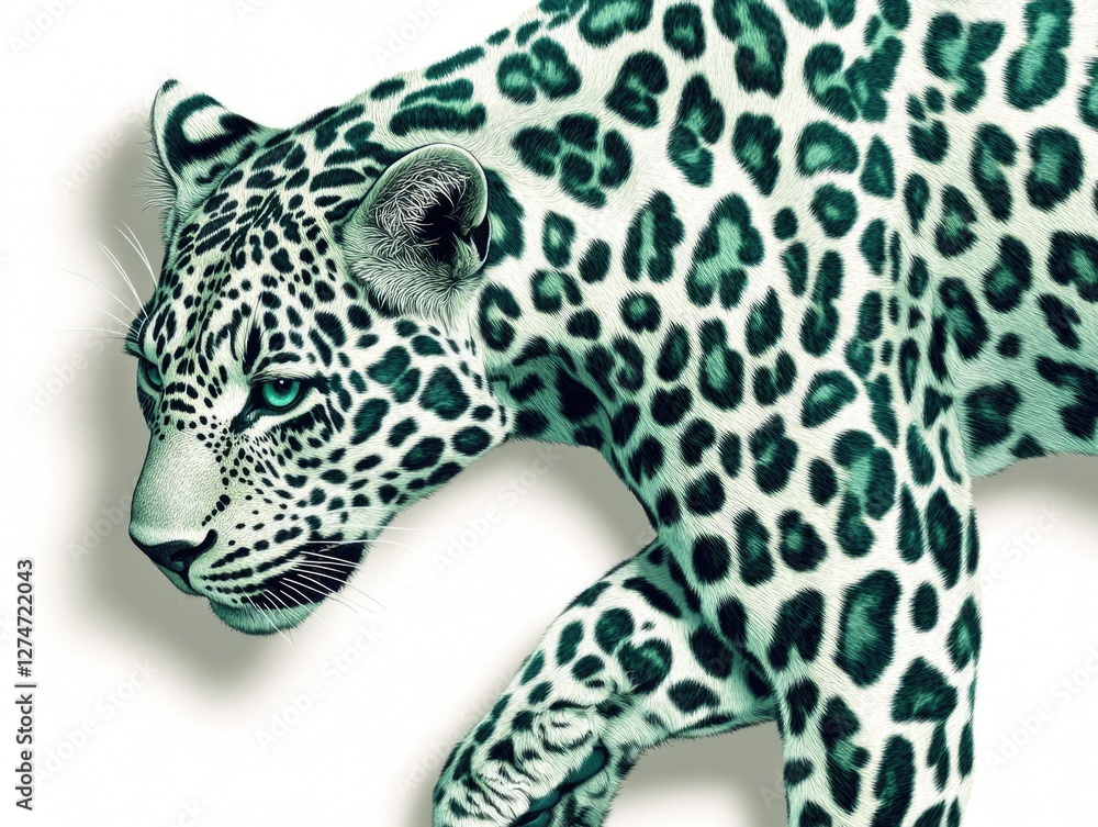 Naklejka premium Close up of a leopard's head with a green spot pattern.