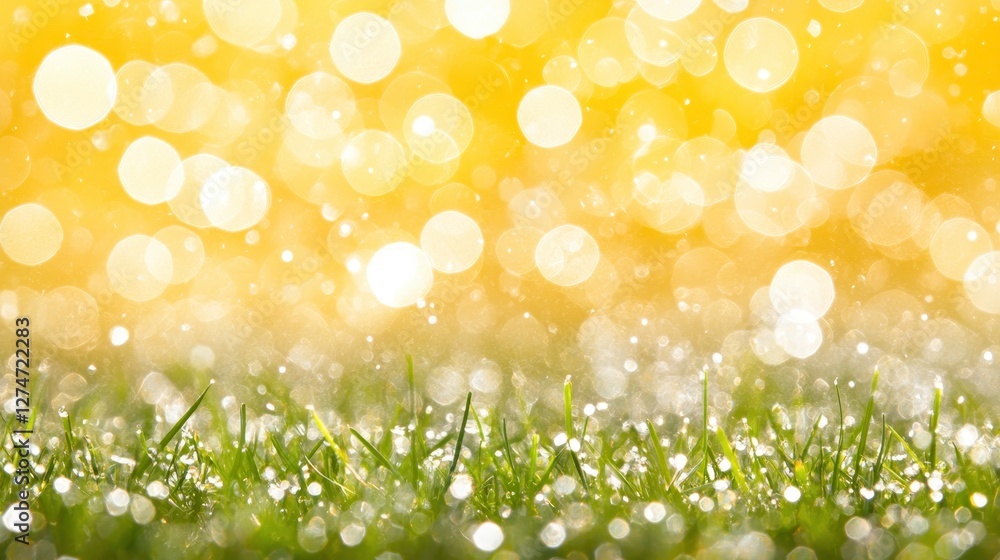 Obraz premium Morning dew drops sparkle on grassy field nature scene outdoor environment soft focus viewpoint