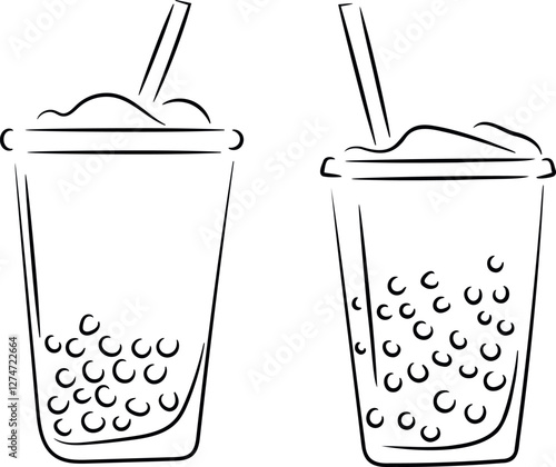 Coffee with milk and boba pearls in a takeaway cup. Vector clipart, illustration with isolated background.