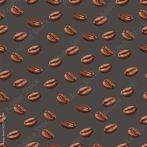 Coffee beans roasted seamless pattern. Vector clipart, illustration with isolated background.