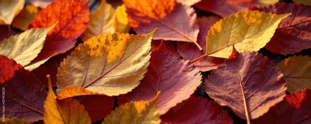 Fototapeta premium Dried leaves with warm colors in loose scattered, texture, dry leaves