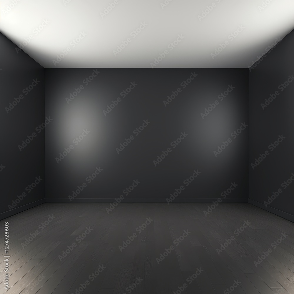 Empty gray room with wooden floor and white ceiling, space for creativity, advertising Empty gray room with wooden floor and white ceiling, space for creativity, advertising